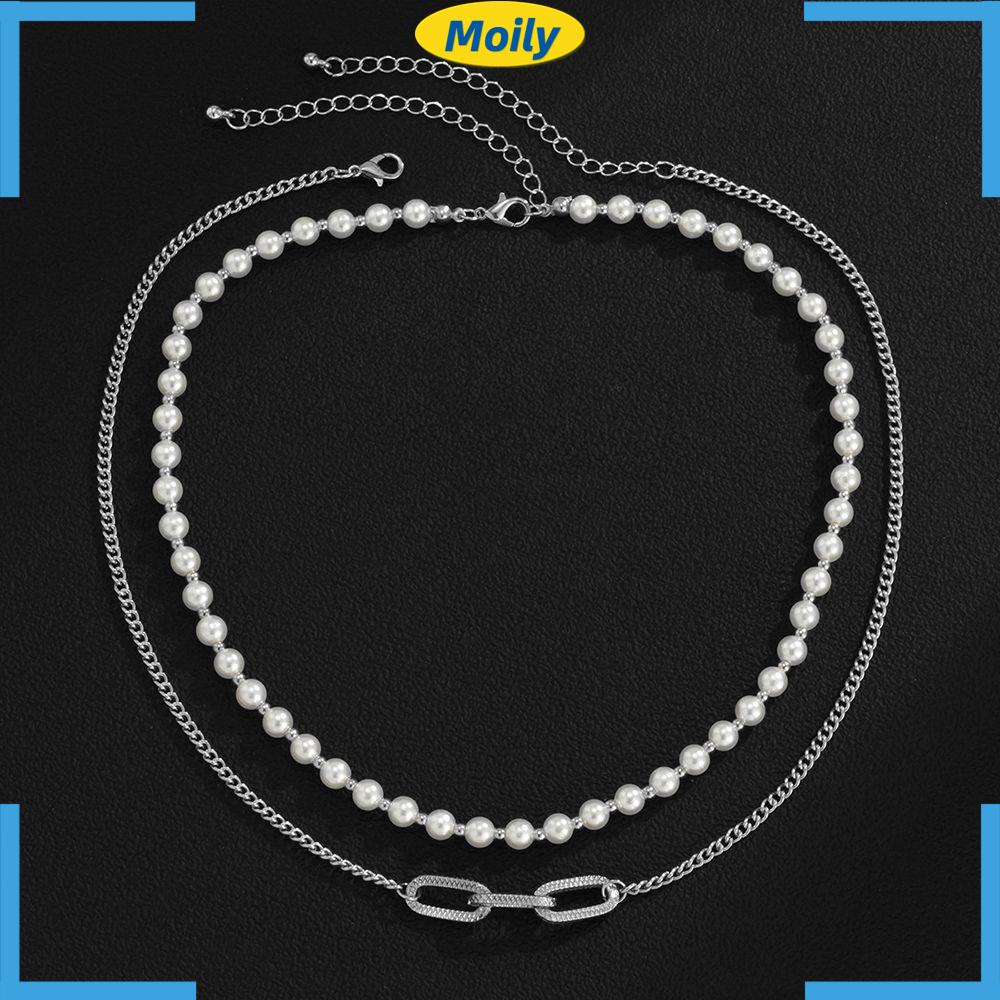 MOILYVN Vòng Cổ Choker Hai Lớp Bằng Kim Loại Đơn Giản Sáng Tạo Phong Cách Hip Hop Hàn Quốc Cho Nam