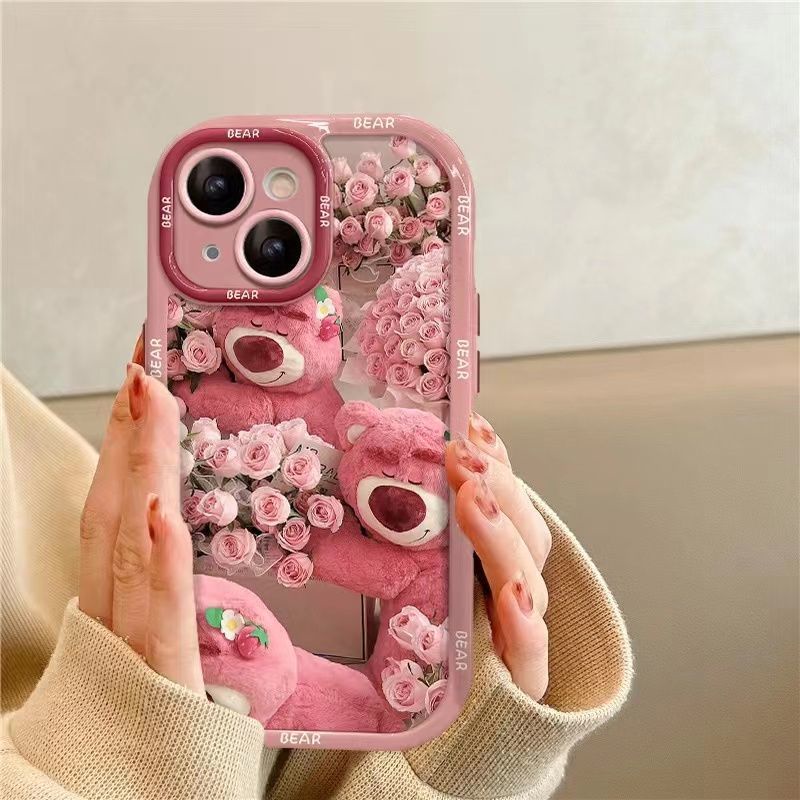 Ốp Điện Thoại In Hình Gấu Và Dâu Tây Cho iPhone 14 / 13pro / 12pro 14 13 12 11 X