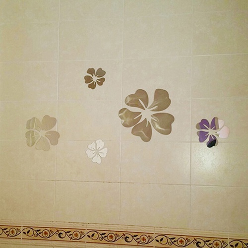 Bộ 5 Miếng Dán Tường Tráng Gương Họa Tiết Hoa 3D Độc Đáo DIY Dùng Trang Trí Nhà Cửa / Văn Phòng