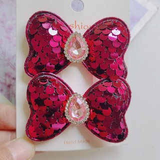 Set 2 Kẹp Tóc Nơ Đính Đá Dễ Thương Cho Bé Gái
