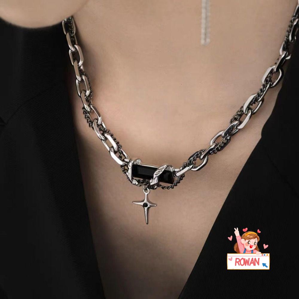 Vòng cổ Thép Titan Mặt Đá Quý Đen Phong Cách Punk Cá Tính Cho Nam