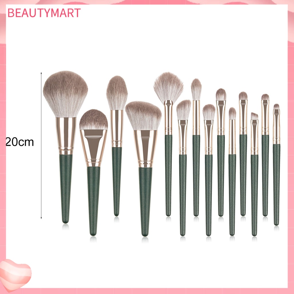 Set 14 Cọ Trang Điểm Ống Màu Xanh Lá Trọng Lượng Nhẹ Dễ Vệ Sinh An Toàn Cho Nữ