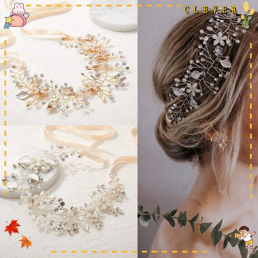 Băng Đô Cài Tóc Hình Hoa Lá Đính Đá Phong Cách Âu Mỹ Cho Cô Dâu