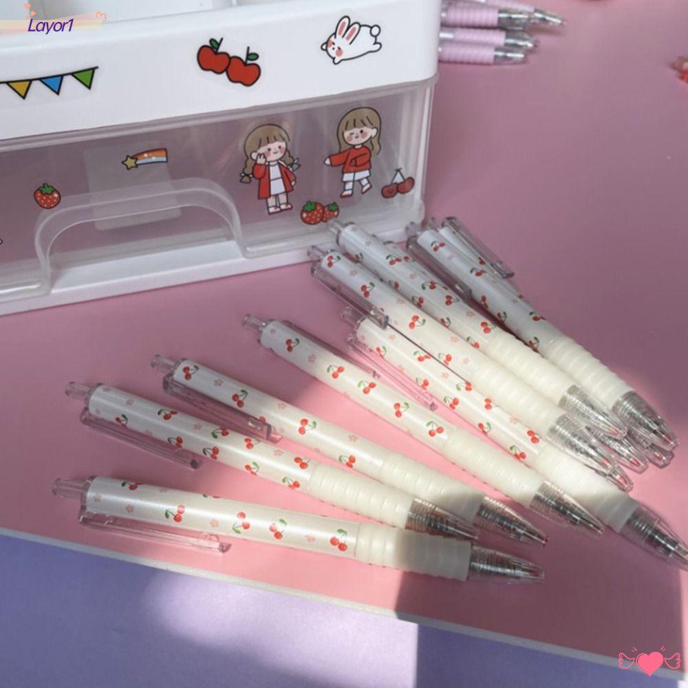LAYOR1 Set 6 Bút Mực Gel Họa Tiết Cherry Hoạt Hình Dễ Thương