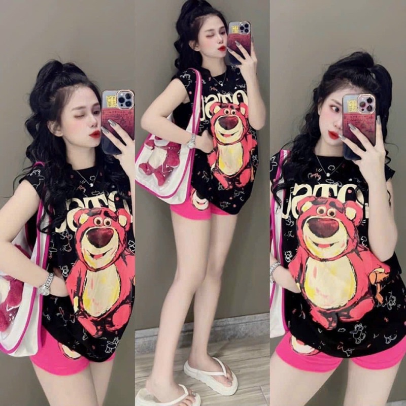 Set bộ ngố cotton , áo from rộng mix quần ngố dễ thương,Set bô ngố nữ , Set bộ mặc nhà, đi chơi dạo phố alohashop91