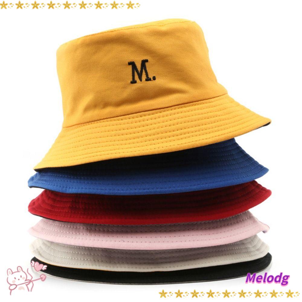 MELODG Mũ Bucket Hai Mặt Thêu Hoạ Tiết Đơn Giản Xinh Xắn Dành Cho Nữ