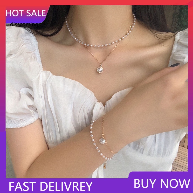 Áo Thun In Hình SL SL SL Thời Trang Năng Động| Vòng cổ Hai Lớp Đính Ngọc Trai Thời Trang Cho Nữ