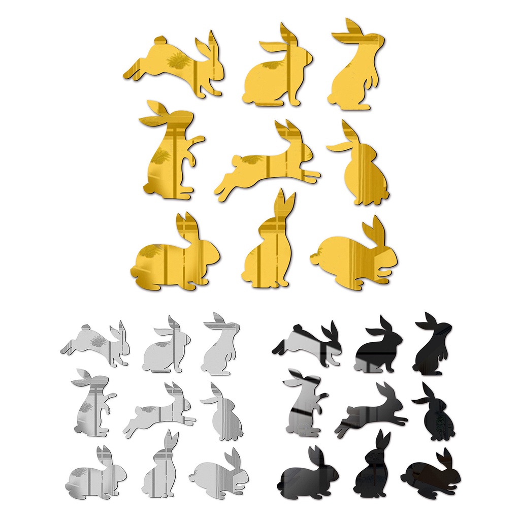 1 Bộ Đề Can Acrylic Tự Dính Hình Thỏ Tráng Gương Trang Trí Nhà Cửa