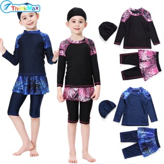 Thinkmax Bộ Đồ Bơi 3 Món Áo + Quần Bơi + Mũ Bơi Cho Bé Gái 9-16 Tuổi