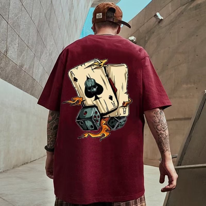 M-8XL áo phông nam tay lỡ,Áo Thun Thể Thao cotton Tay Ngắn Cổ Tròn In Hình Thẻ Bài vintage Mỹ Cho Nam Và Nữ