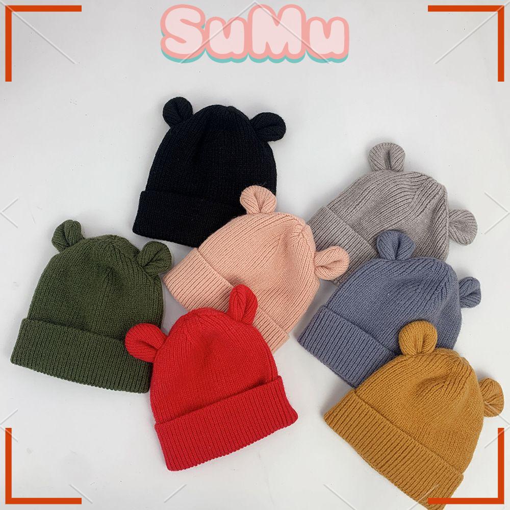 SUMU Mũ Len Dệt Kim Đính Tai Gấu Hoạt Hình Xinh Xắn Cho Bé