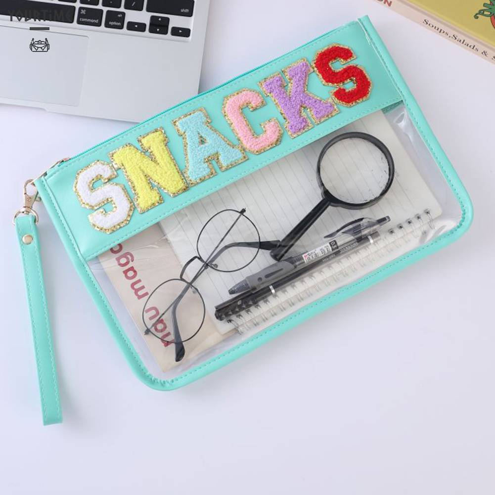 Túi Đựng Mỹ Phẩm Bằng PVC Chenille Trong Suốt In Chữ Có Khóa Kéo Tiện Dụng Mang Theo Du Lịch