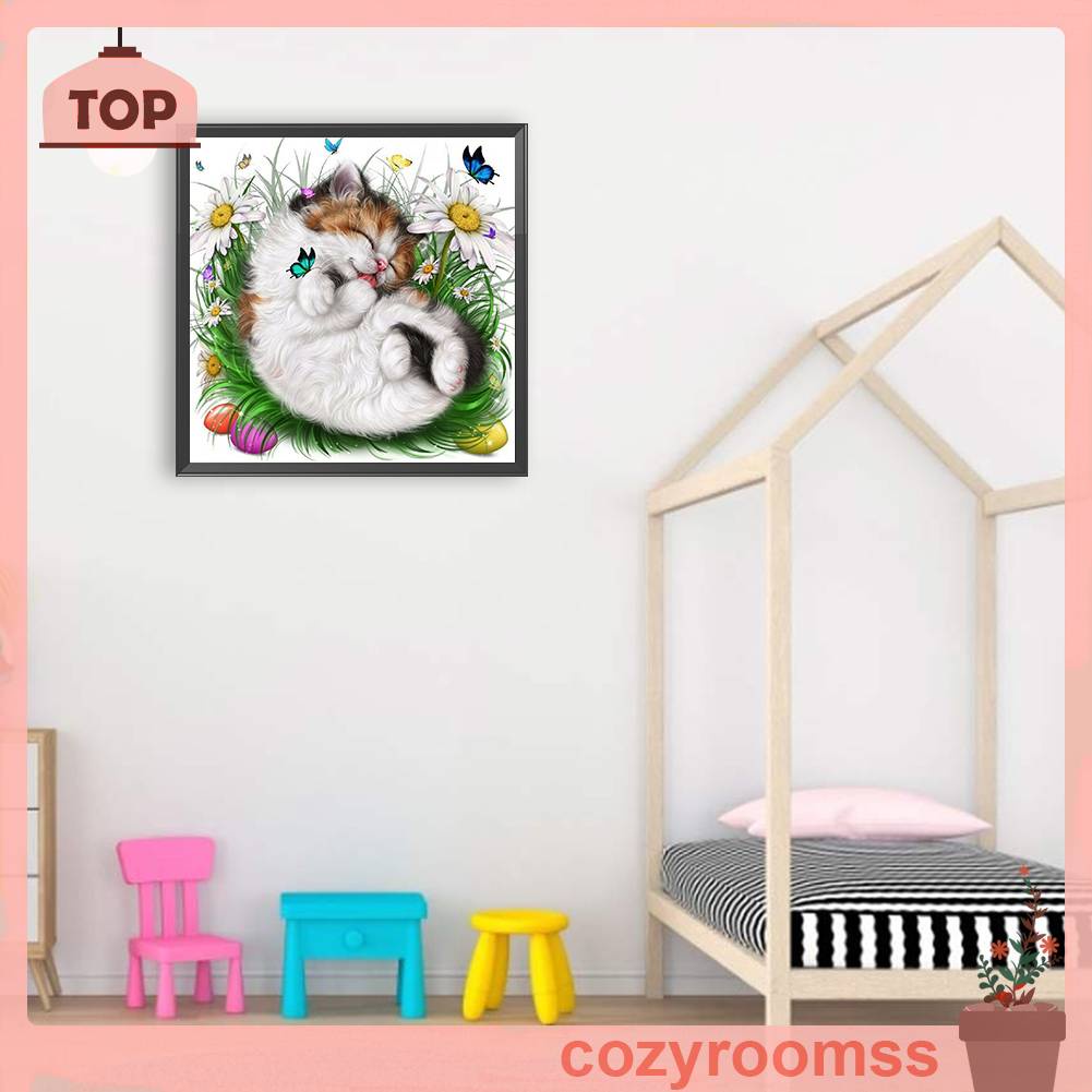 Tranh Đính Đá Kim Cương Toàn Bộ 5D DIY Hình Vẽ Mèo Trang Trí Nhà Cửa