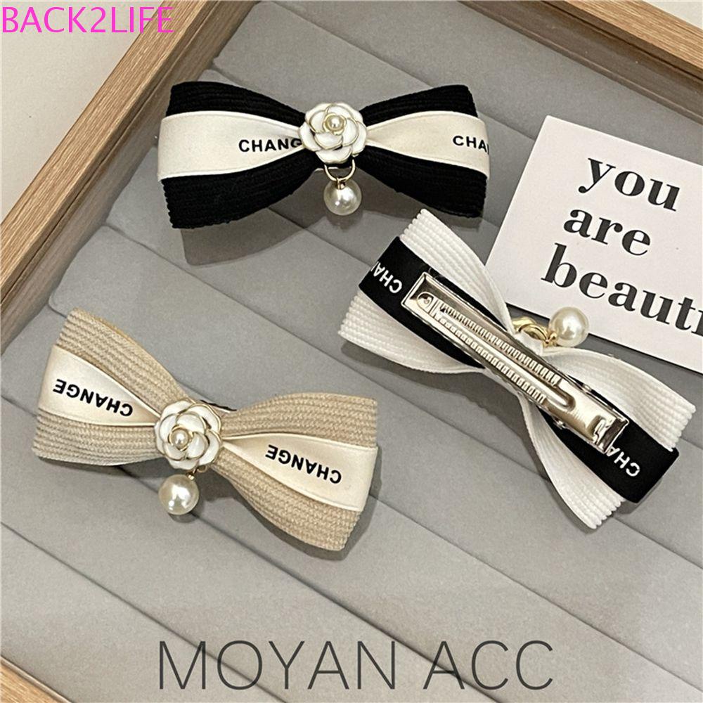 BACK2LIFE Kẹp Tóc Hình Nơ In Chữ Và Hoa Màu Trắng Đen Ngọt Ngào Cho Bé Gái