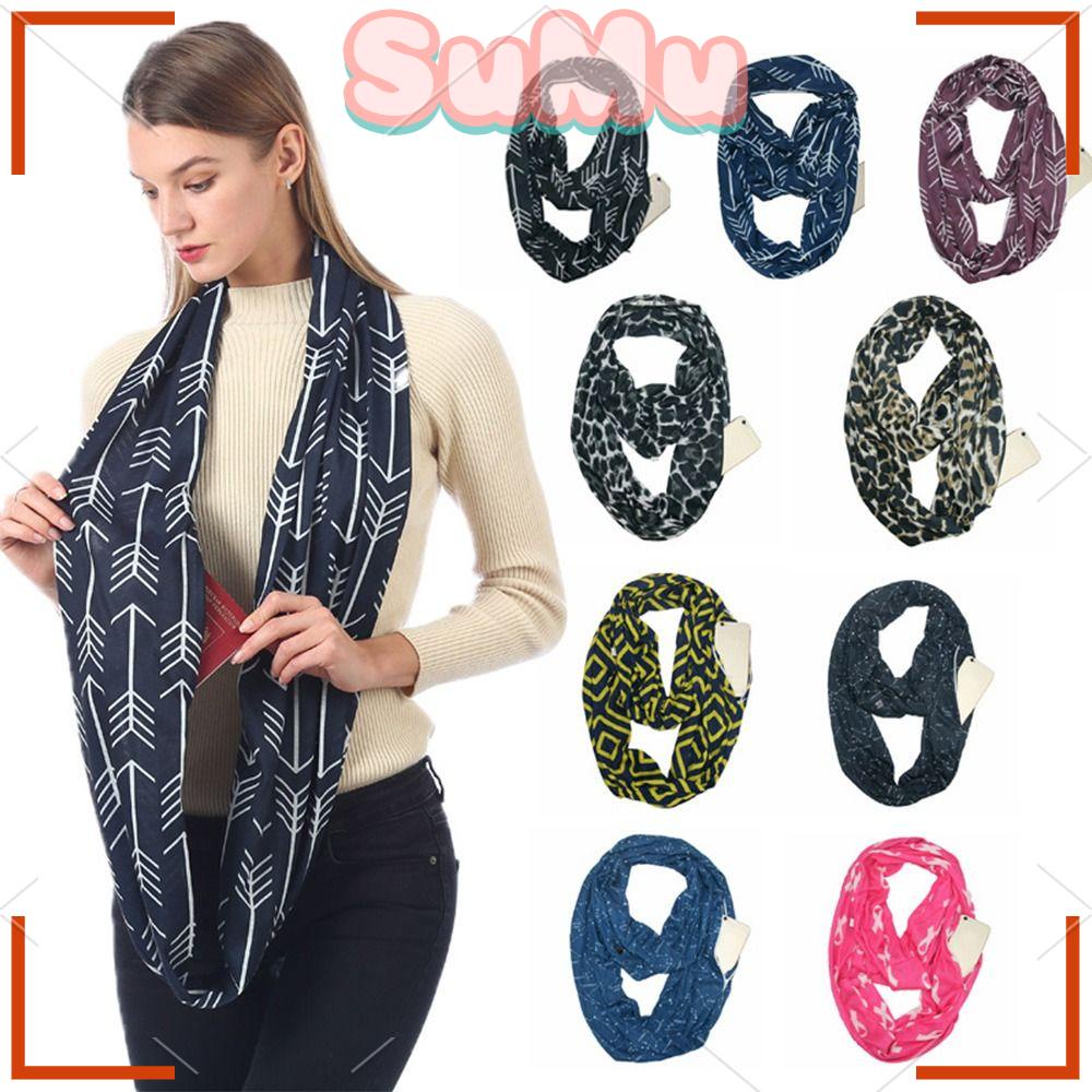 SUMU Khăn Choàng Cổ Họa Tiết Da Báo Có Túi Khóa Kéo Cho Nam Và Nữ