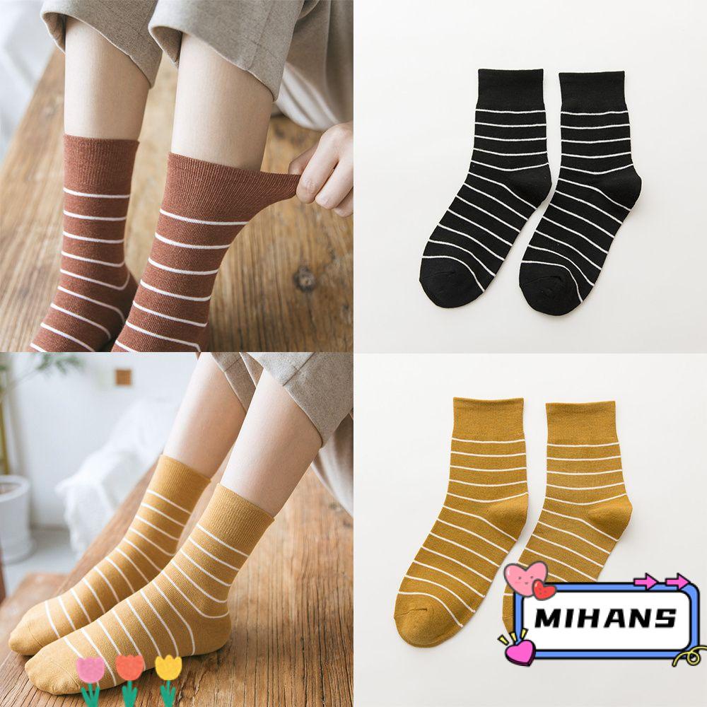 MIH Vớ Cổ Cao Họa Tiết Kẻ Sọc Màu Trắng Phong Cách Hàn Quốc Thời Trang Cho Nữ