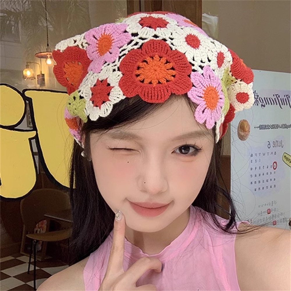 Băng Đô Đan Len Họa Tiết Hoa Dễ Thương Phong Cách Hàn Quốc Cho Nữ