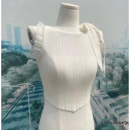 Áo Croptop Dệt Kim Không Tay Thắt Nơ Thời Trang Mùa Hè Dành Cho Nữ