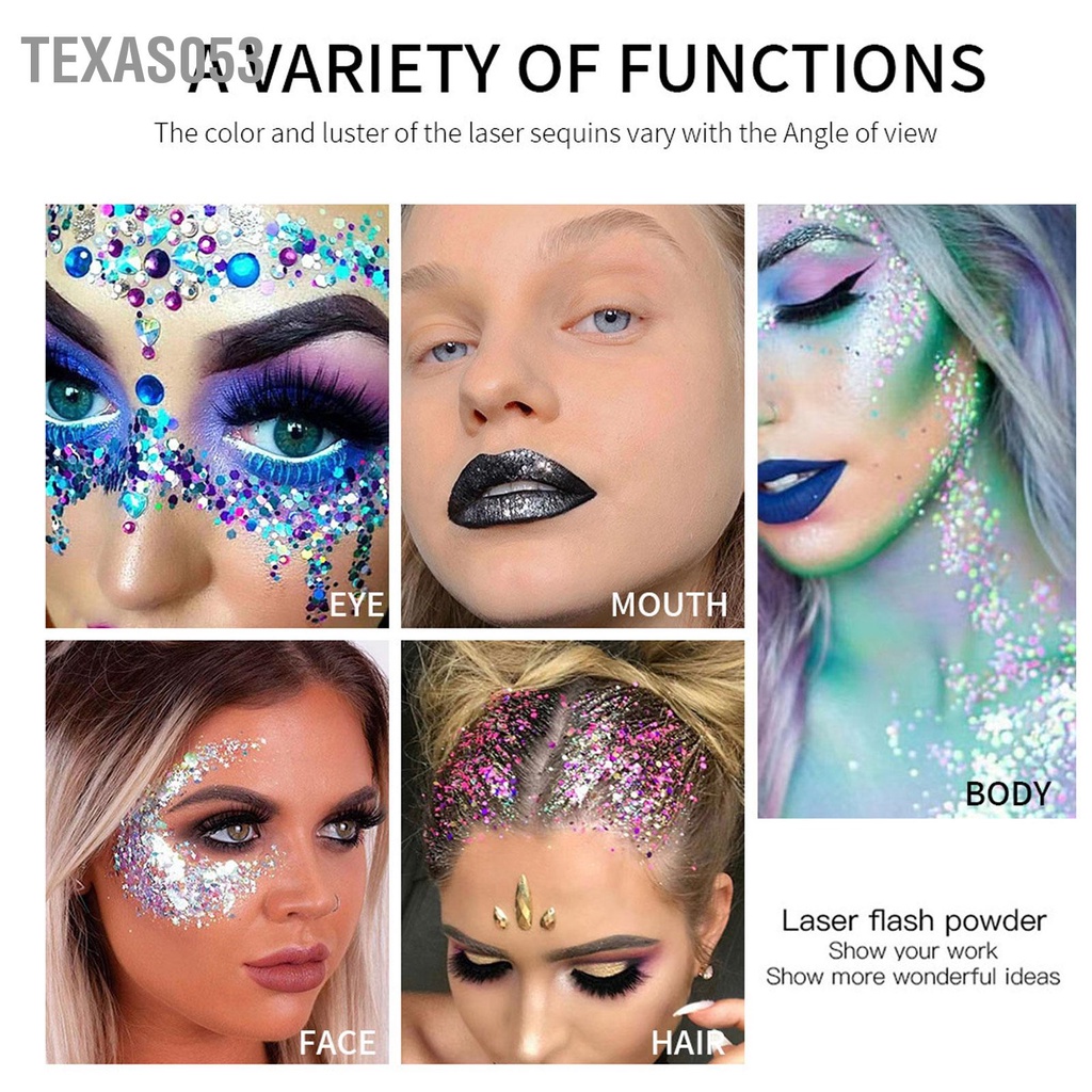 Texas053 Bộ 6 Màu Mịn Lấp Lánh Toàn Phương Thủ Công Mỹ Phẩm Cho Thân Móng Mặt Tóc Phấn Mắt Trang Điểm 180ML