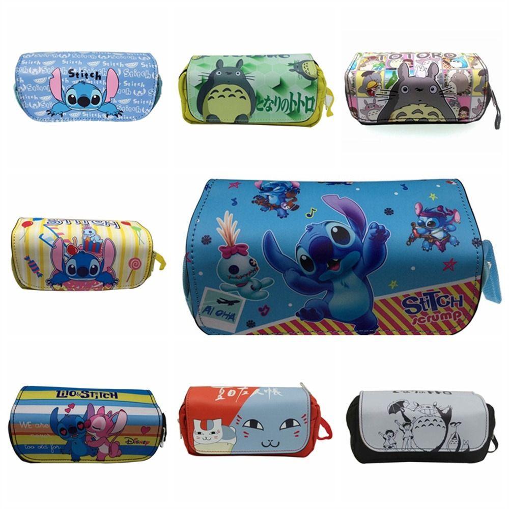 BERNARDO Bóp Viết Da PU Hai Lớp Có Khóa Kéo In Hình Totoro Stitch Dễ Thương