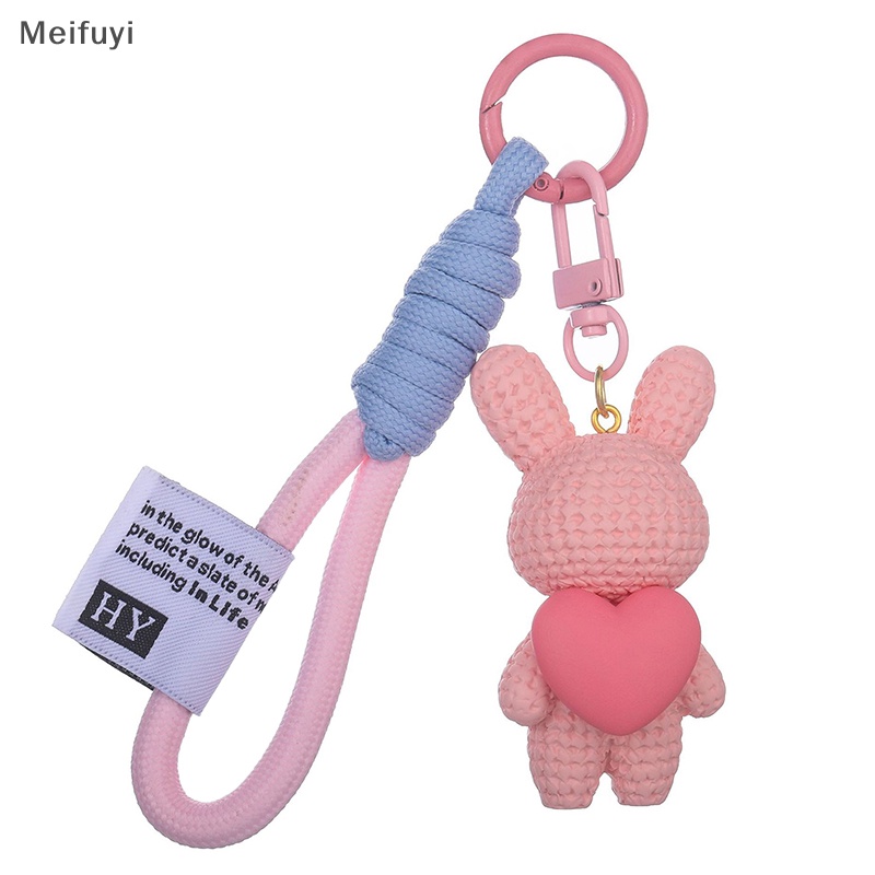 Móc Khóa Resin Hình Thỏ Hoạt Hình Trái Tim Màu Đào Dễ Thương Hợp Thời Trang