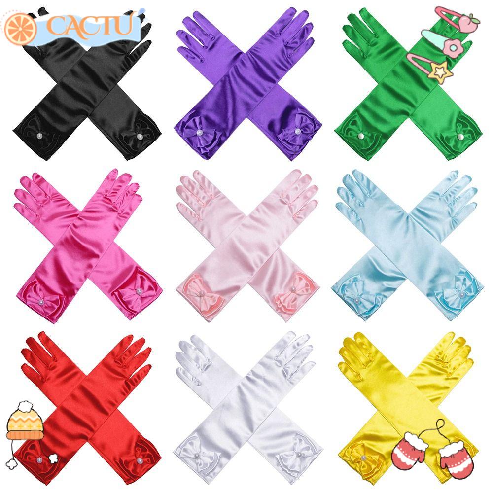 CACTU Găng Tay Dài Vải Satin Đính Kim Sa Lấp Lánh Thời Trang Cho Bé