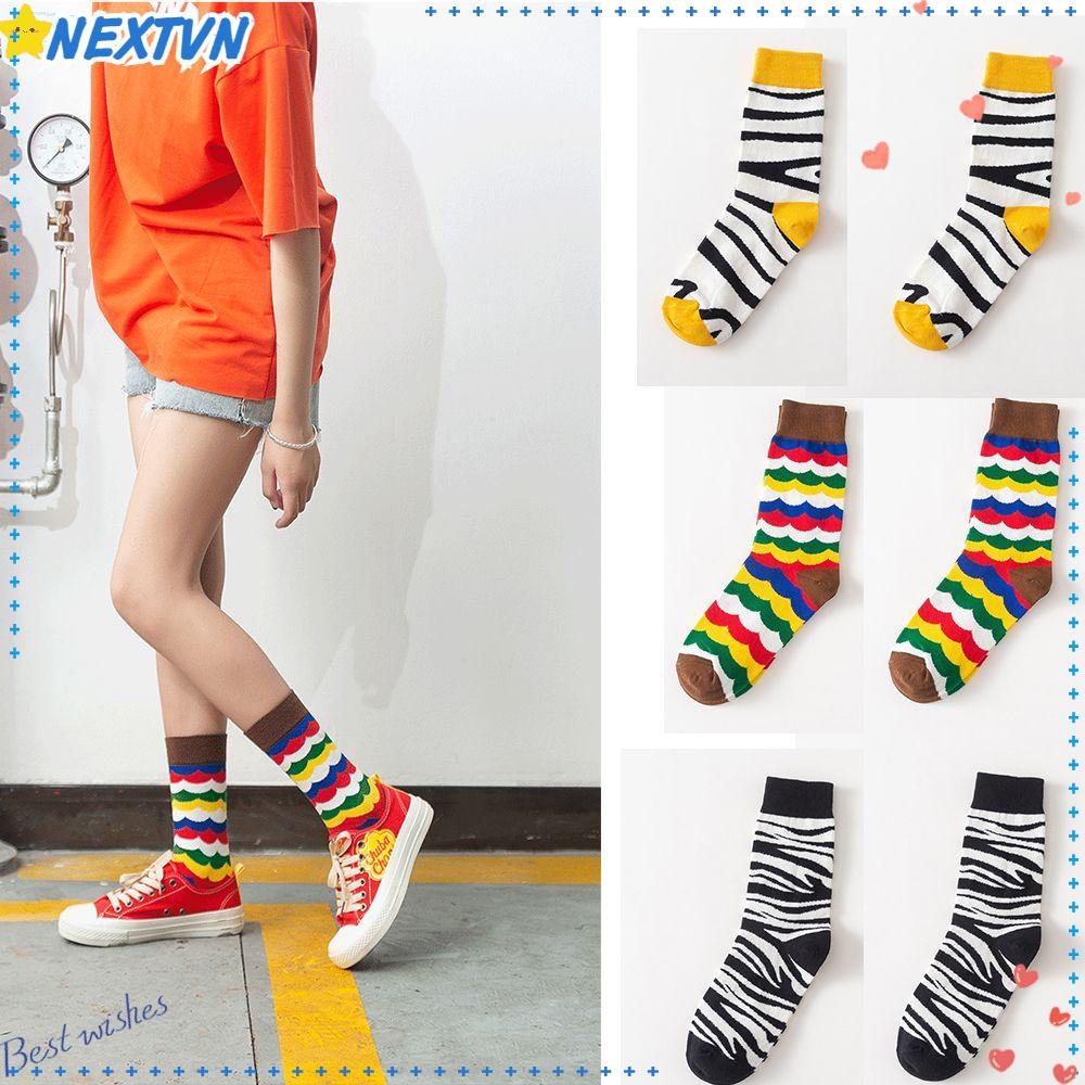 NEXTVN 1 Đôi Tất Cotton Kẻ Sọc Thời Trang Cho Nữ