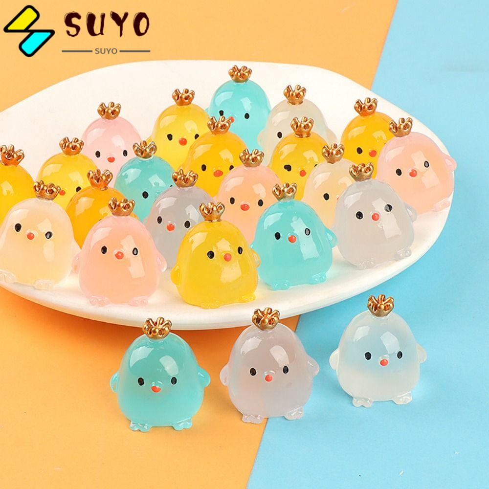 SUYO Set 6 Chú Gà / Vương Miện Màu Dạ Quang Dễ Thương Bằng Nhựa PVC Trang Trí Bảng Điều Khiển Xe Hơi
