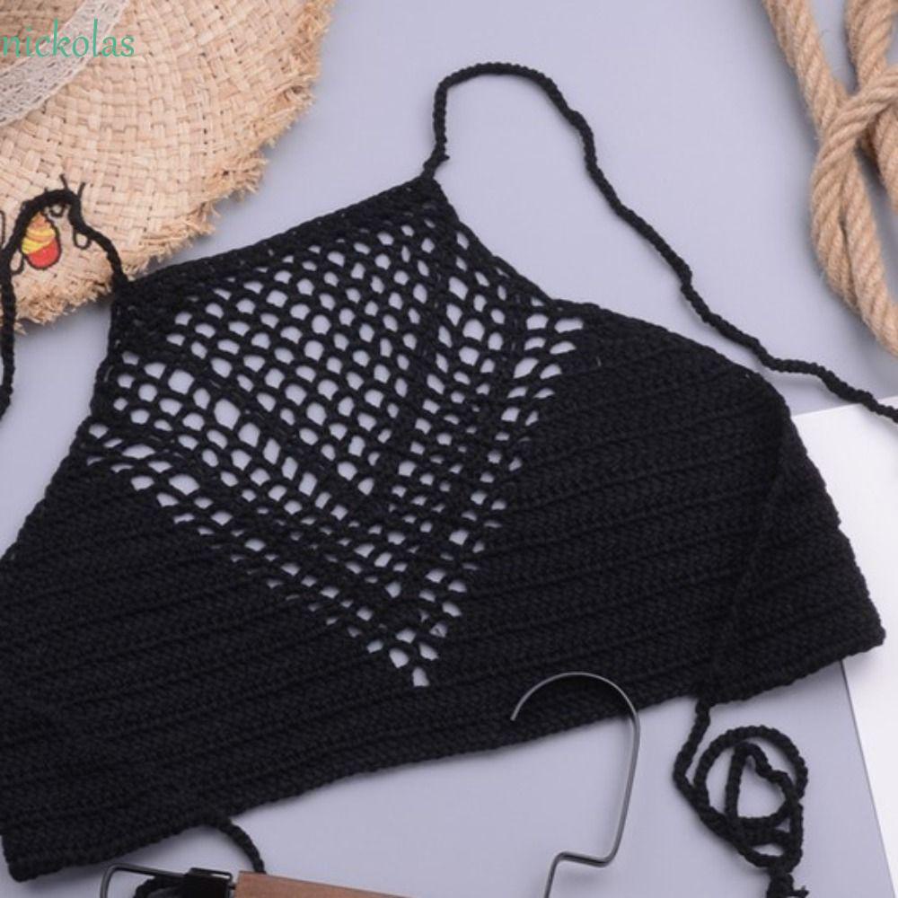 NICKOLAS Áo Croptop Đan Móc Màu Trơn Thời Trang Đi Biển Quyến Rũ Cho Nữ