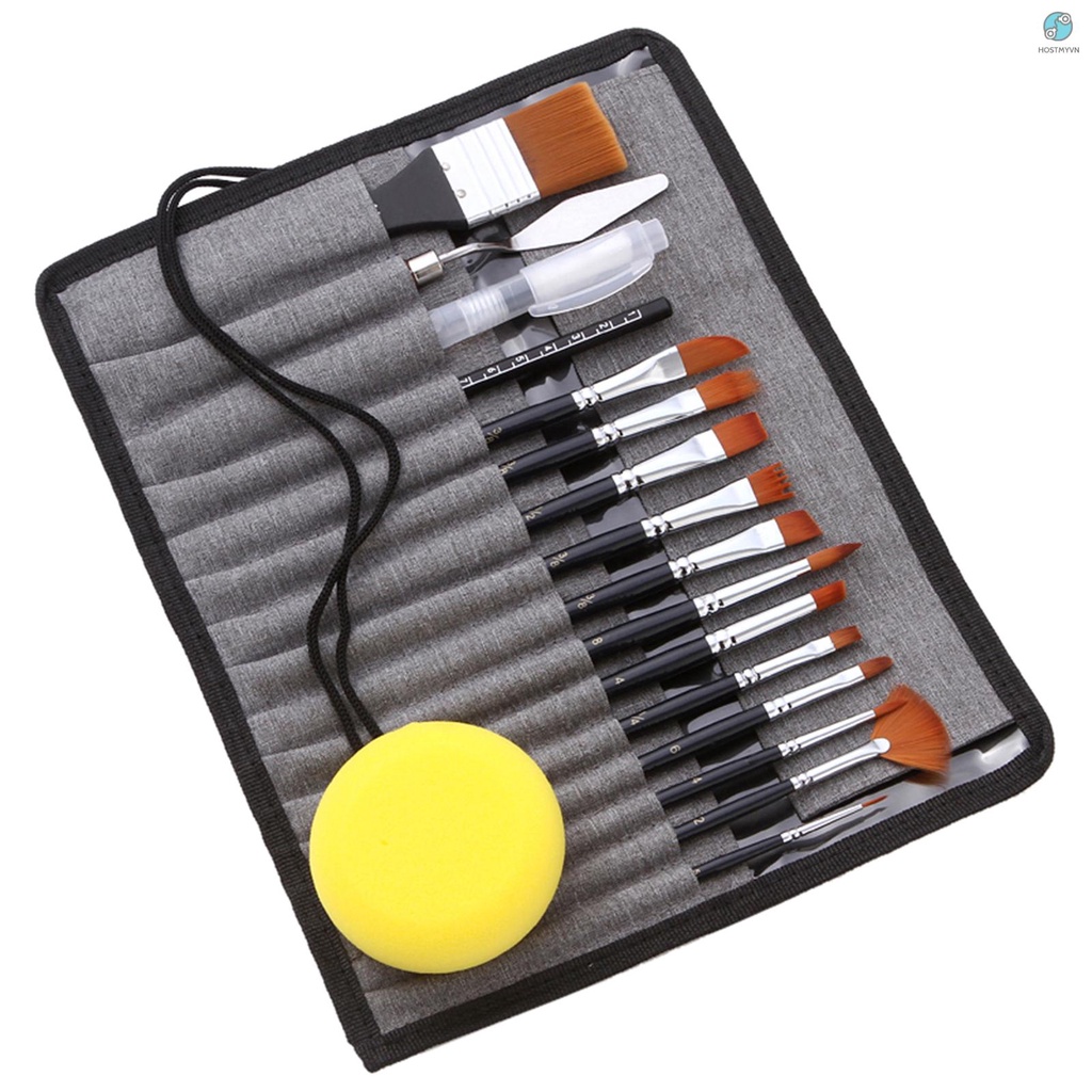 Set 18 Cọ Vẽ Tranh Kèm Túi Đựng Bằng Lông Nylon Tay Cầm Bằng Gỗ