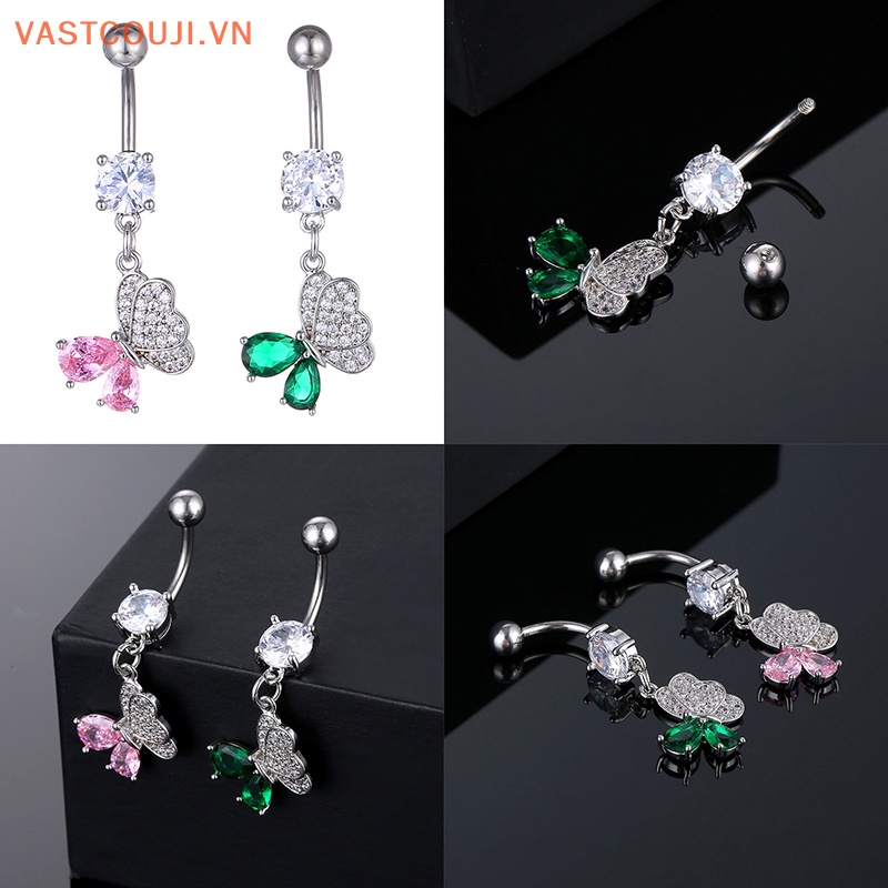 Khuyên Rốn Hình Bướm Bằng Thép Không Gỉ Đính Đá Zircon Thời Trang Cho Nữ