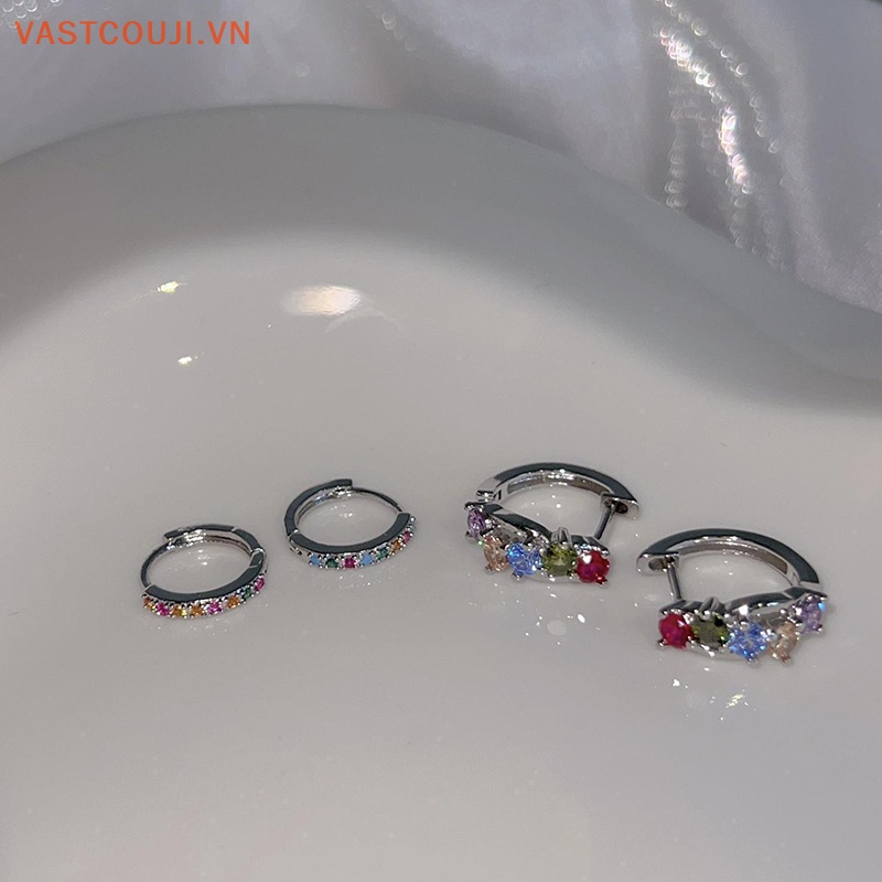 1 Đôi Bông Tai Tròn Đính Đá Nhiều Màu Thời Trang Hàn Quốc Dành Cho Nữ