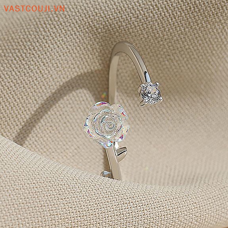 Nhẫn Hở Hình Hoa Hồng Đen Đính Đá Zircon Có Thể Điều Chỉnh Kích Cỡ Phong Cách Hàn Quốc Cho Nữ