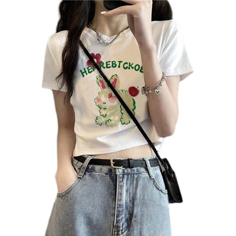 Áo Baby Tee Thun Croptop Nữ  Croptop Tay Ngắn Dáng Ôm Màu Trắng In Họa Tiết Thời Trang Mùa Hè Hàng Mới Dành Cho Bạn Nữ