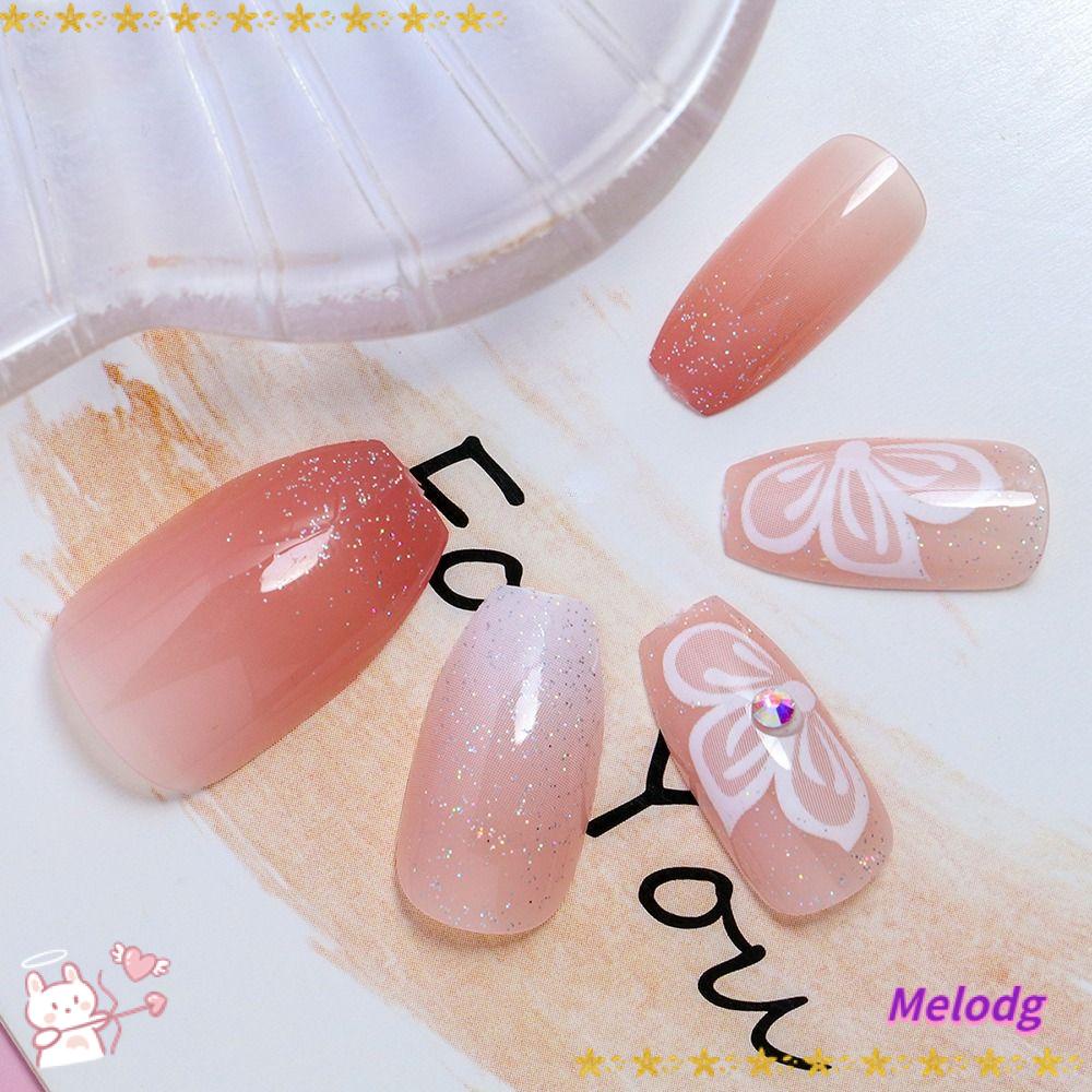 MELODG Móng Tay Giả Đầu Vuông Dạng Nhấn Dài Trung Bình Màu Hồng Thời Trang Cho Nữ