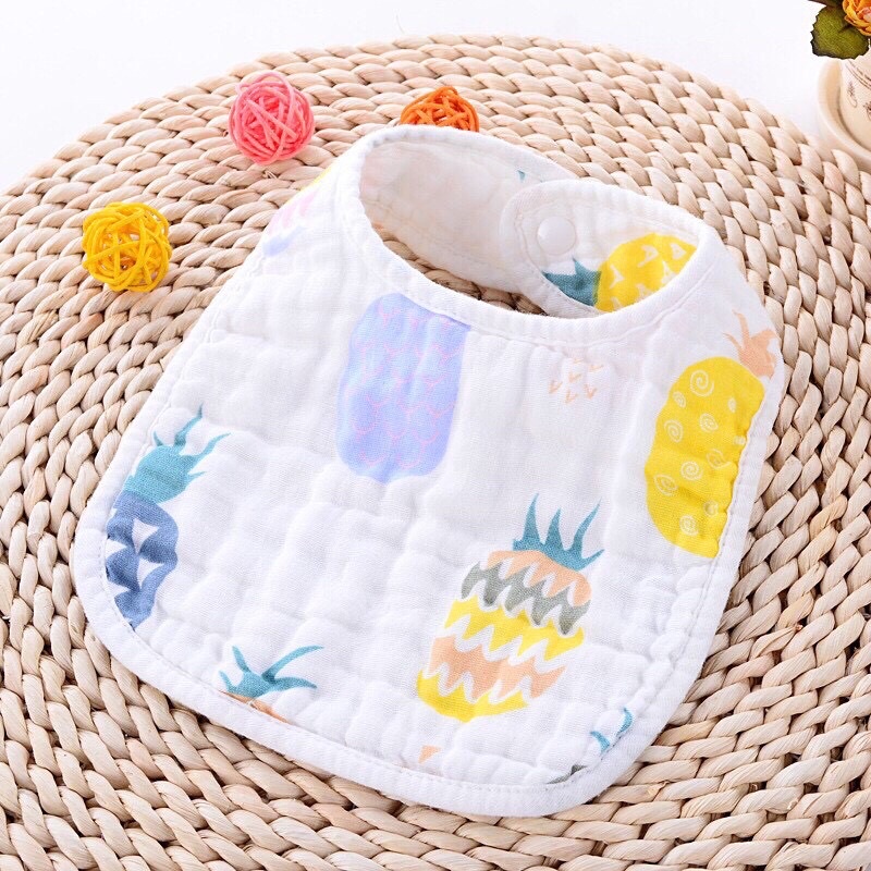 Yếm xô cho bé vuông 6 lớp cúc bấm 2 mặt chữ U màu trắng dày dặn siêu thấm hút