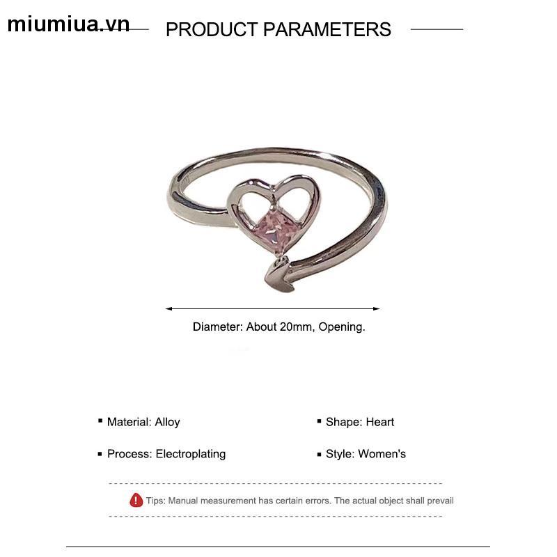 Miumiua🔮Nhẫn Mạ Bạc 925 Hình Trái Tim Đính Pha Lê Dễ Thương Ngọt Ngào Cho Nữ