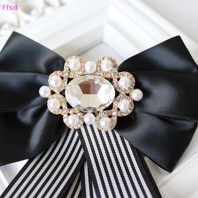 {Ffsd} Hàng Bán Chạy Trâm Cài Áo Sơ Mi Nữ Vải Canvas In Họa Tiết Sọc Và Nơ Đính Ngọc Trai Cổ Điển