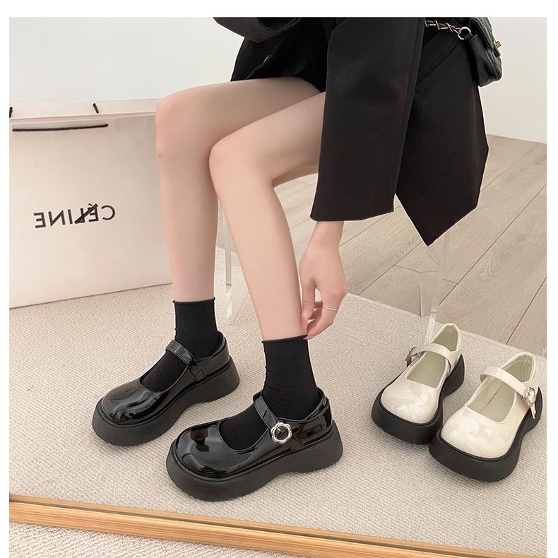 Giày Da Đế Dày Phong Cách retro Pháp Cho Nữ