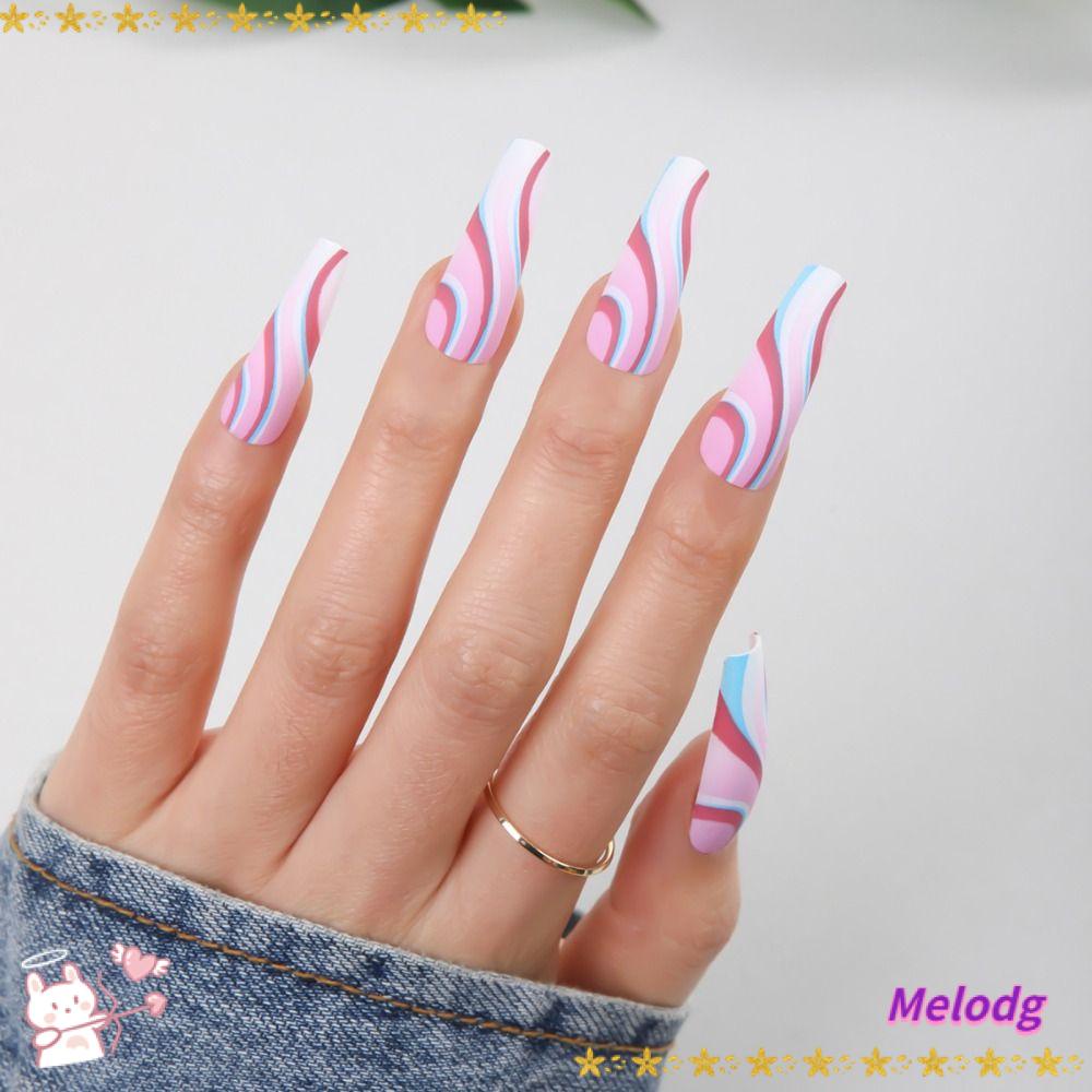 MELODG Bộ 24 Móng Tay Giả Che Phủ Toàn Diện Họa Tiết Bướm Đám Mây Kiểu Pháp Thời Trang Mùa Đông