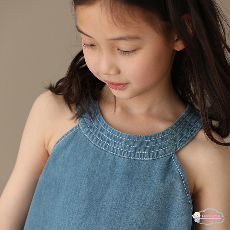 Đầm Denim Không Tay Cổ Tròn Thân Thiện Với Da Thời Trang Mùa Hè Cho Bé Gái