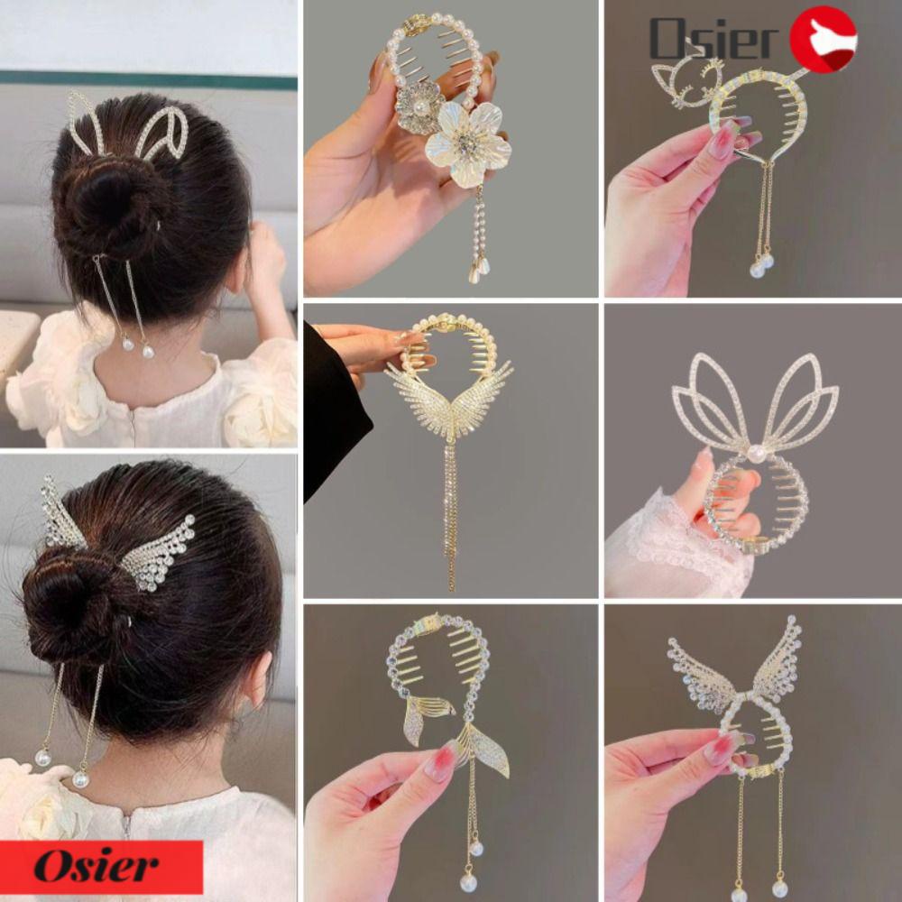 OSIER1 Kẹp Tóc Càng Cua Đính Tua Rua Bằng Hợp Kim Cổ Điển Cho Nữ