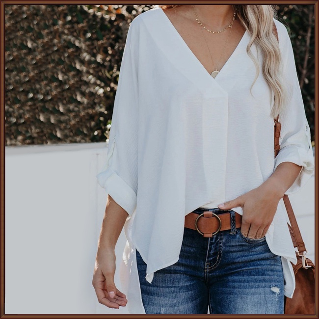 Áo Sơ Mi Tay Dài Cổ Chữ V Màu Sắc Thời Trang Dành Cho Nữ