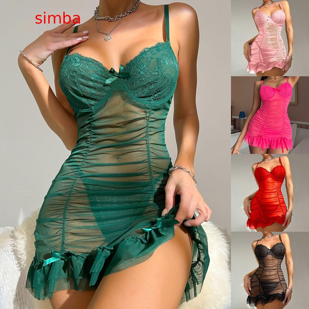 Đầm Ngủ Lưới Xuyên Thấu Cổ Chữ V Khoét Sâu Gợi Cảm Cho Nữ