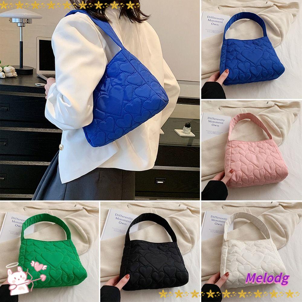 MELODG Túi Tote Cotton Màu Trơn Có Đệm Bông Mềm Mại Họa Tiết Trái Tim Sức Chứa Lớn Thời Trang Cho Nữ