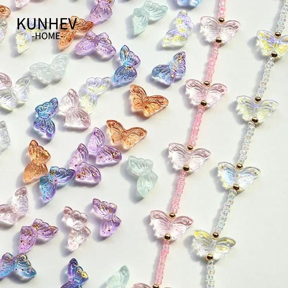 KUNHEV Set 200 Hạt Thủy Tinh Trong Suốt Hình Bướm Nhiều Màu Trang Trí Phòng