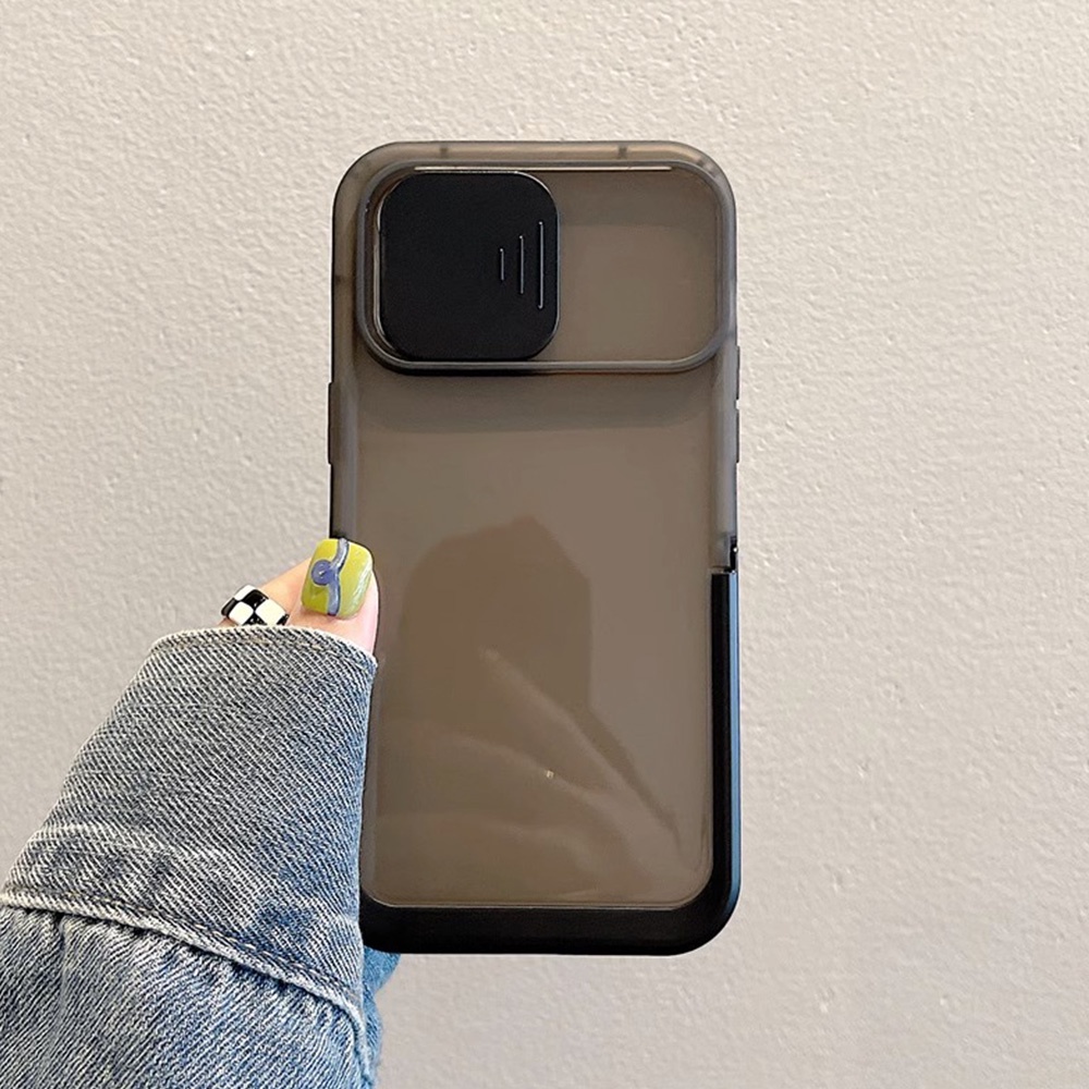 Ốp Điện Thoại TPU Mềm Màu Trơn Có Giá Đỡ Dạng Đẩy Chống Sốc Bảo Vệ Ống Kính Máy Ảnh Cho IPhone 11 12 13 14 Pro Max
