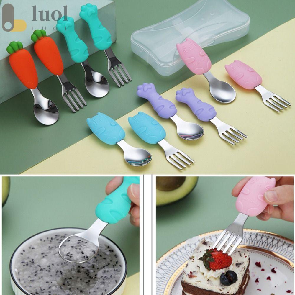 LUOL Bộ Muỗng Nĩa Bằng Thép Không Gỉ Hình Dấu Chân Mèo Hoạt Hình Cho Bé