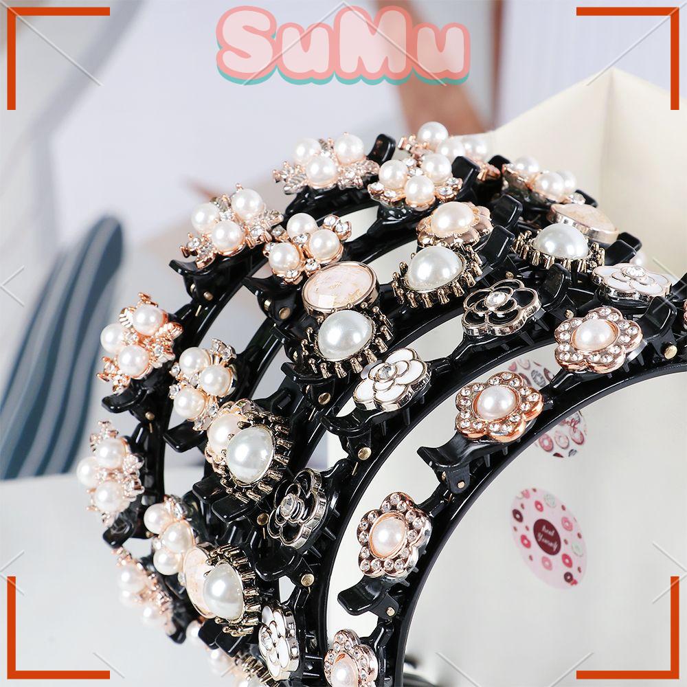 SUMU Kẹp Tóc Hai Lớp Đính Đá Hình Hoa Thời Trang