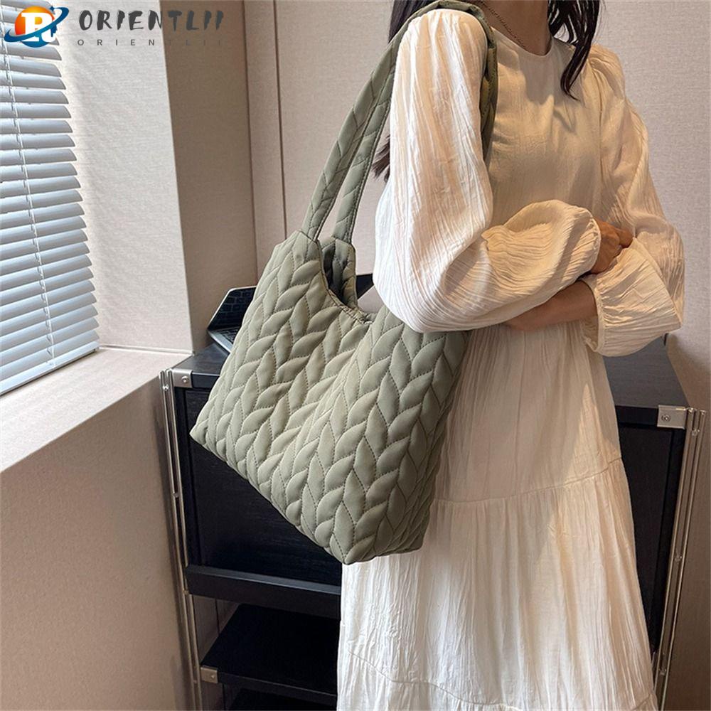 ORIENTLII Túi Xách Cotton Có Đệm Cotton Sức Chứa Lớn Màu Trơn Thêu Họa Tiết Thời Trang Cho Nữ